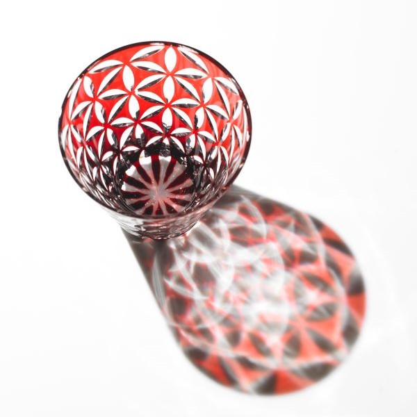 Edo Kiriko, Verre multifonctionne, motif de feuilles de chanvre, kurenai (rouge foncé),  Hanasho, Ø 9.0 × H 9.0 cm, Artisanat traditionnel de Tokyo, fait main		