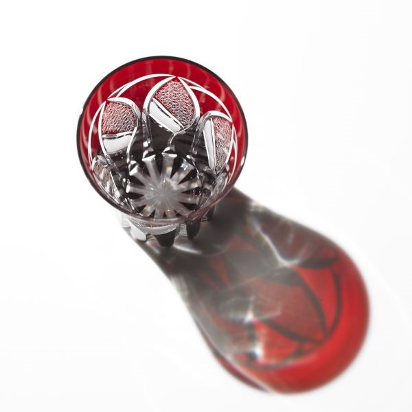 Edo Kiriko,Verre à whisky, motif de chrysanthème et parasol, kurenai (rouge foncé), Hanasho, Ø 7.5 × H 11.0 cm, Artisanat traditionnel de Tokyo, fait main	