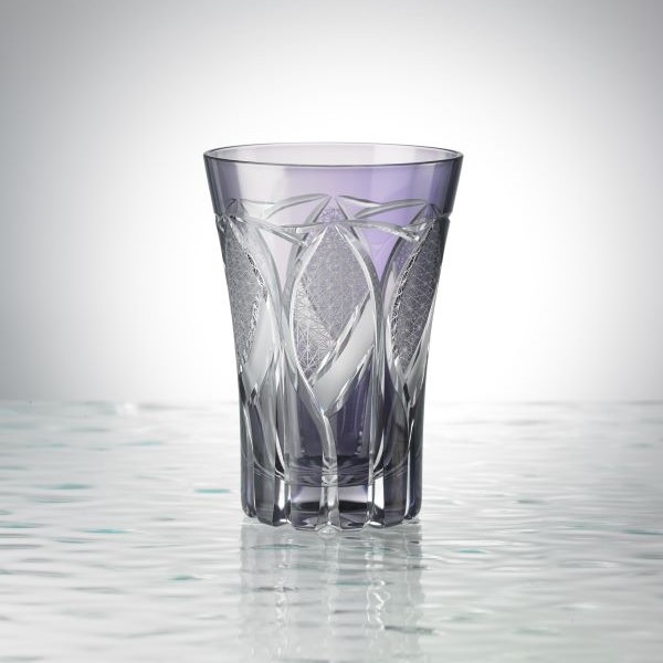 Edo Kiriko, Verre à whisky, motif de chrysanthème et parasol, raisin (violet), Hanasho, Ø 7.5 × H 11.0 cm, Artisanat traditionnel de Tokyo, fait main