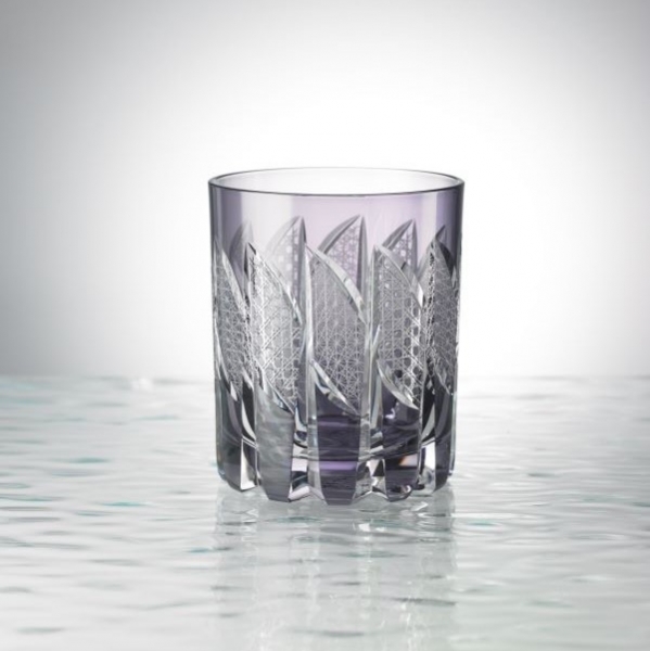 Edo Kiriko, Verre à whisky - Palette, motif de chrysanthème, raisin (violet),  Hanasho, Ø 7.3 × H 9.0 cm, Artisanat traditionnel de Tokyo, fait main