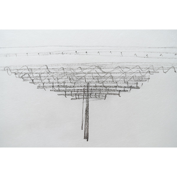 Croquis par Kengo Kuma　“Yusuhara Wooden Bridge Museum : gallery over the clouds”　encadrement