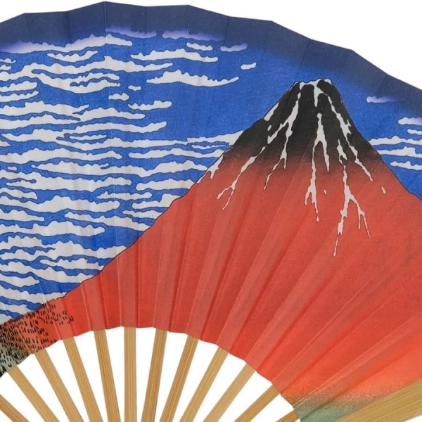 Éventail d'Edo Ukiyoe Hokusai Fugaku Sanjurokkei Hokusai Triomphe du Fuji rouge  Fan debout bambou debout