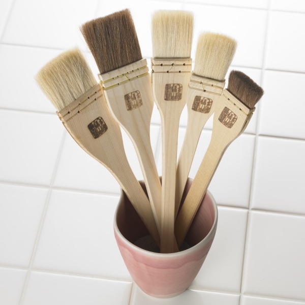 Set de pinceaux de cuisine — ① Pour œufs et beurre (grand), ② Pour œufs et beurre (moyen), ③ Pour œufs et beurre (petit), ④ Pour sauce, ⑤ Pour œufs et beurre