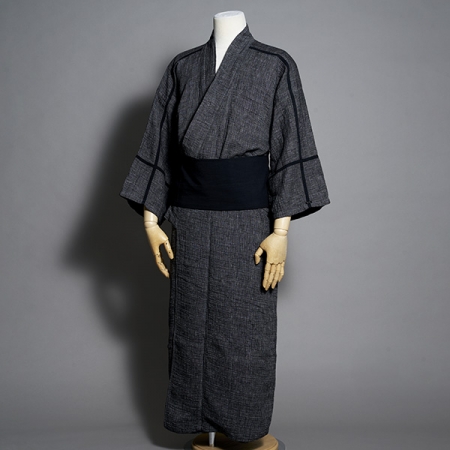 SASHIKO LINEN PREMIUM YABO YUKATA BLACK - décontracté, rustique, 75% coton, 25% lin, manteau long, robe, Porter Classic