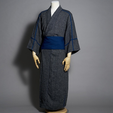 SASHIKO LINEN PREMIUM YABO YUKATA BLUE - décontracté, rustique, 75% coton, 25% lin, manteau long, robe, Porter Classic