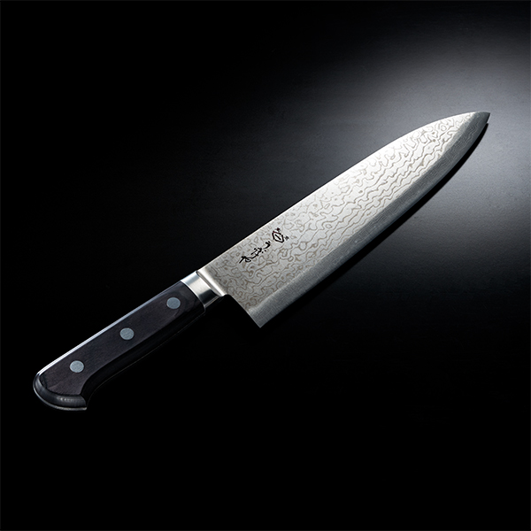 Damascus Gyuto - avec bord, antirouille, Super Gold 2, longueur totale 31cm, couteau de chef, poisson, viande, Ubukeya, cadeau, souvenir