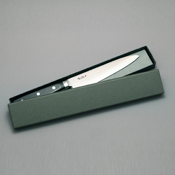 Petit couteau Damas 13.5cm- avec bord, Super Gold 2, longueur totale 24.5cm, couteau de cuisine, Ubukeya, cadeau, souvenir
