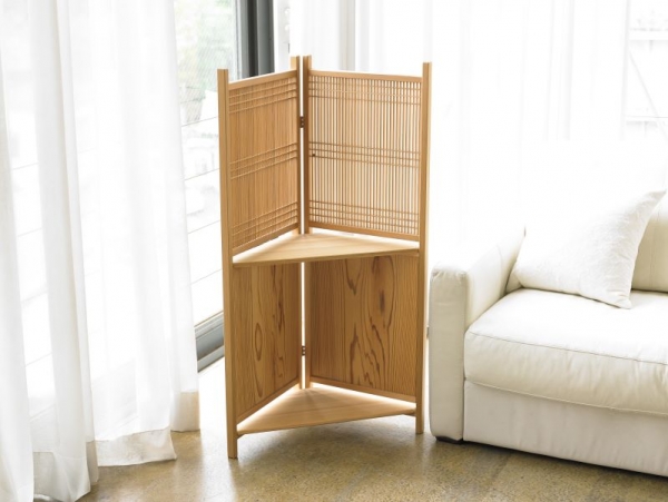 Artisanat du bois Kumiko Étagère d'angle (grande) - Bois naturel, H 110 x L 40㎝, étagères amovibles