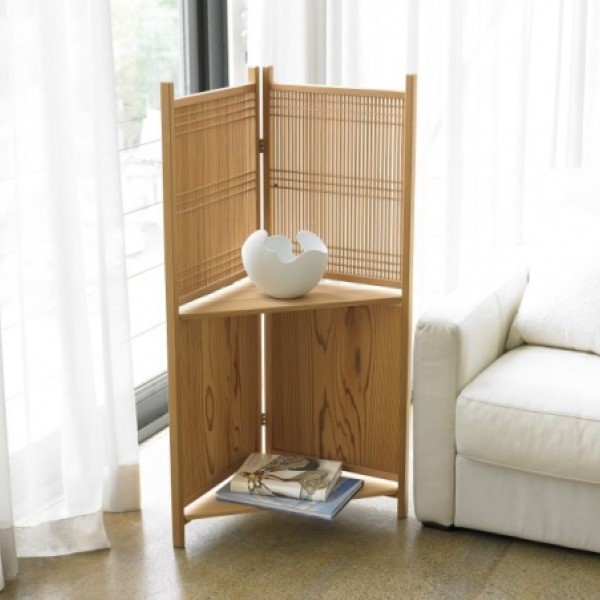 Artisanat du bois Kumiko Étagère d'angle (grande) - Bois naturel, H 110 x L 40㎝, étagères amovibles