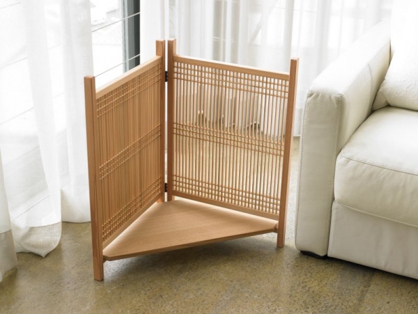 Artisanat du bois Kumiko Étagère d'angle (petite) - Bois naturel, H 60 x L 40, étagères amovibles