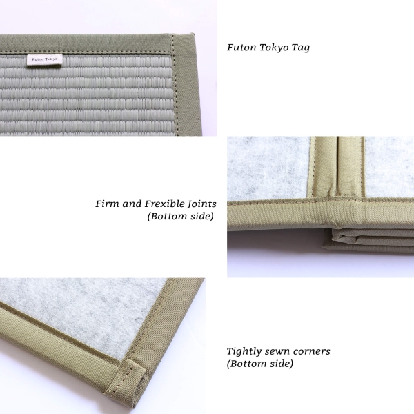  Matelas tatami pliable en Igusa – Taille simple – En Igusa naturel, doublure durable aiguilletée