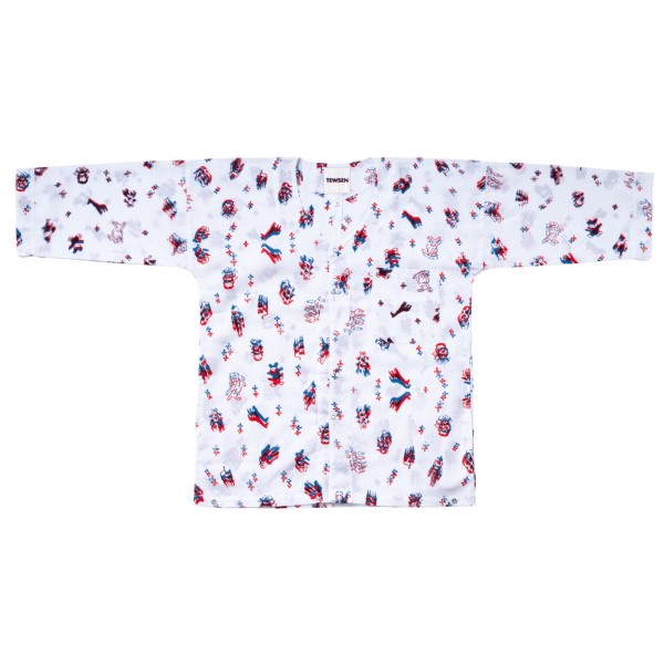 Chemise en tissu de kimono d’été yukata - ODORU DOLL/rouge et bleu - Motif de poupées, chemise « TEWSEN », étoffe wazarashi, chemise de style dabo, unisexe		