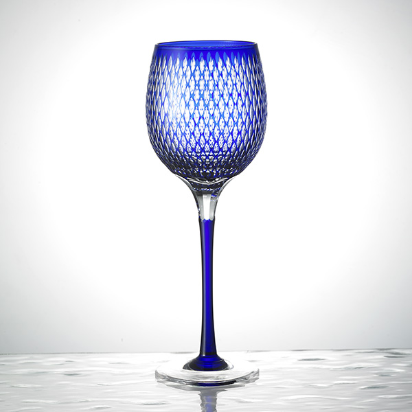 Edo Kiriko,long verre à vin,kometsunagi,lapis-lazuli,bleu,Hanasho, artisanat traditionnel,fait main,souvenir,cadeau,sur commande,Sommet du G8 Toyako '08
