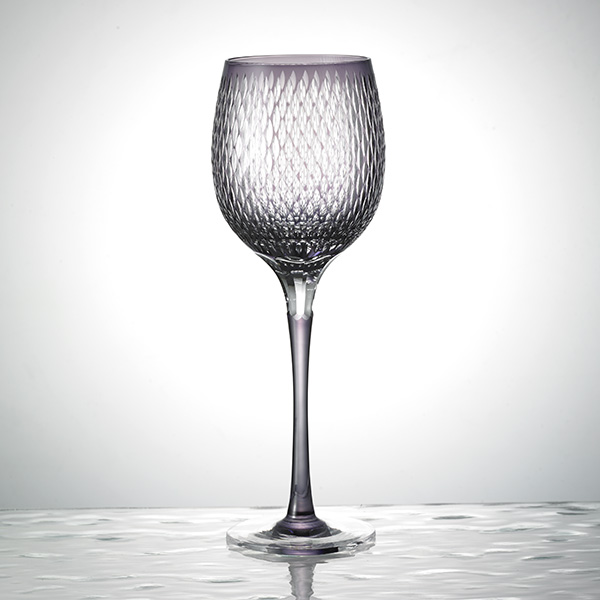 Edo Kiriko,long verre à vin,kometsunagi,lraisin,pourpre,Hanasho, artisanat traditionnel,fait main,souvenir,cadeau,sur commande,Sommet du G8 Toyako '08