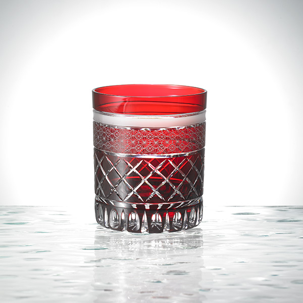 Edo Kiriko,Vieux verre,ligne classique,Rouge,Ø7.3 × H9.0 cm, Hanasho,itogikutsunagi,yarai,artisanat traditionnel,fait main,souvenirs,sur commande