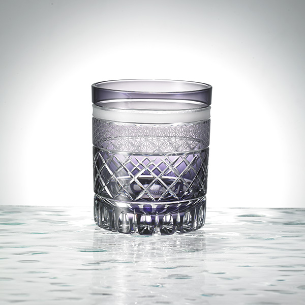 Edo Kiriko,Vieux verre,ligne classique,raisin,violet,Ø7.3 × H9.0 cm, Hanasho,itogikutsunagi,yarai,artisanat traditionnel,fait main,souvenirs,sur commande