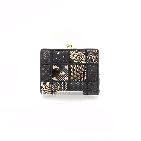 Patchwork Leather Gamaguchi Wallet – Monochrome, Handcrafted in Japan by Maekawa Inden