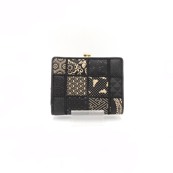 Patchwork Leather Gamaguchi Wallet – Monochrome, Handcrafted in Japan by Maekawa Inden