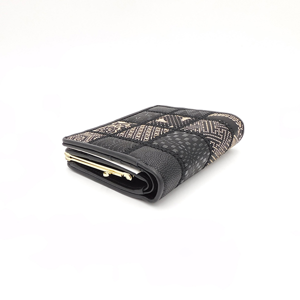 Patchwork Leather Gamaguchi Wallet – Monochrome, Handcrafted in Japan by Maekawa Inden