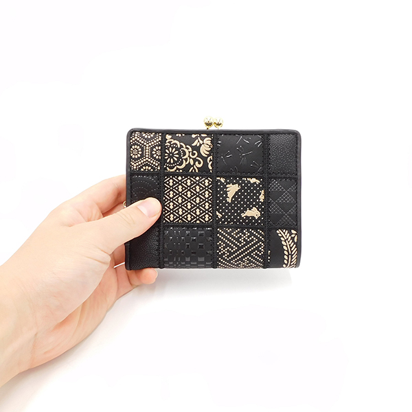 Patchwork Leather Gamaguchi Wallet – Monochrome, Handcrafted in Japan by Maekawa Inden