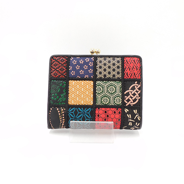 Portefeuille Gamaguchi en cuir patchwork – Multicolore, fabriqué à la main au Japon par Maekawa Inden