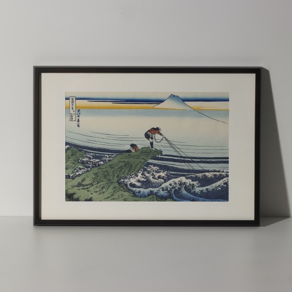 Ukiyoe de  Katsushika Hokusai « Trente-six vues du mont Fuji : Le pêcheur de Kajikazawa », gravures sur bois, avec cadre	