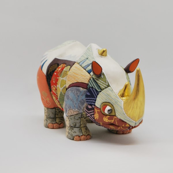 Kimekomi,poupée en bois,rhinocéros,ornement,gravure d'Albrecht Dürer,hommage,Matsuzaki Doll,Japon,Tokyo,traditionnel,artisanal,souvenir,cadeau,B