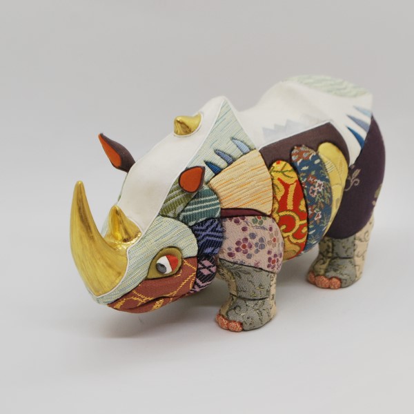 Kimekomi,poupée en bois,rhinocéros,ornement,gravure d'Albrecht Dürer,hommage,Matsuzaki Doll,Japon,Tokyo,traditionnel,artisanal,souvenir,cadeau,B