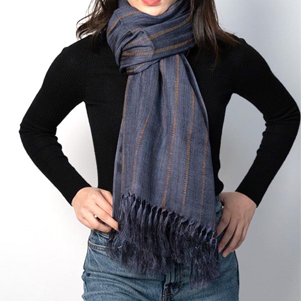 Etole - KUMIHIMO, Teinture Tatsumaki, tresse plate, noir, rayures, grande, écharpe, Ryukobo, kimono, Japonais, Tokyo, artisanat traditionnel, soie, cadeau, fait main