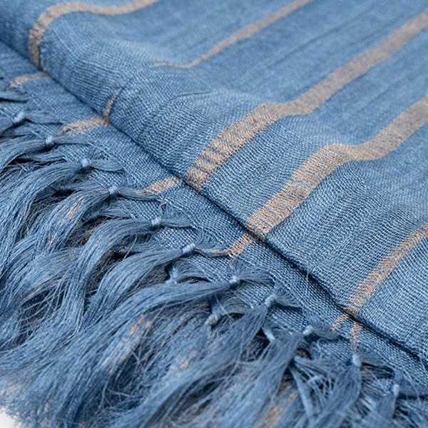 Étole - KUMIHIMO, Teinture Tatsumaki, tresse plate, bleu, rayures, grande, écharpe, Ryukobo, kimono, Japonais, Tokyo, artisanat traditionnel, soie, cadeau, fait main