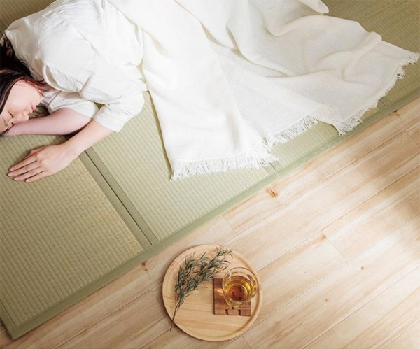  Matelas tatami pliable en Igusa – Taille simple – En Igusa naturel, doublure durable aiguilletée