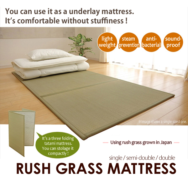  Matelas tatami pliable en Igusa – Taille simple – En Igusa naturel, doublure durable aiguilletée