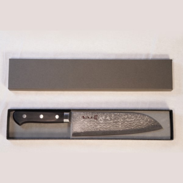 Couteau Santoku en acier laminé - Longueur de la lame : environ 17,5 cm, largeur de la lame : environ 4,9 cm, couteau Damas