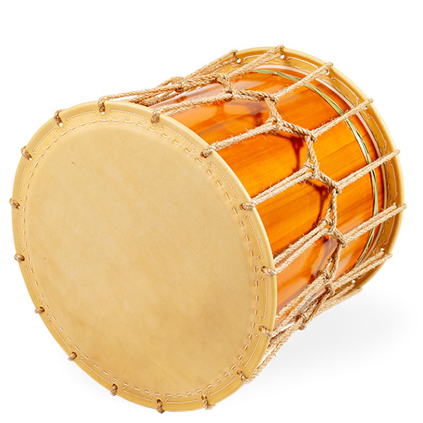 Tambour Jibyoshi-daiko, au corps marron et doré