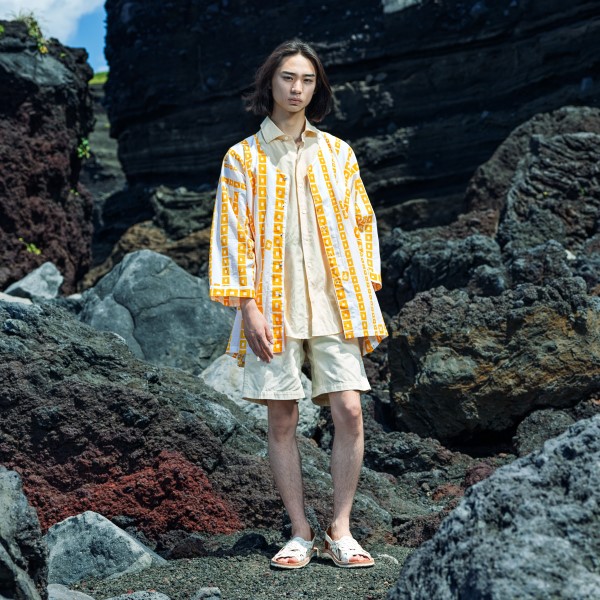 CHINESE STRIPE/jaune - Motif CHINESE STRIPE, chemise « TEWSEN », étoffe wazarashi, chemise de style dabo, unisexe