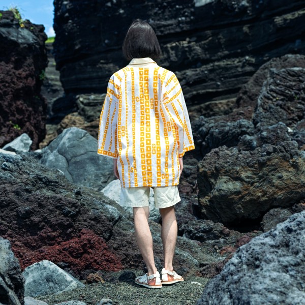 CHINESE STRIPE/jaune - Motif CHINESE STRIPE, chemise « TEWSEN », étoffe wazarashi, chemise de style dabo, unisexe