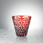 Edo Kiriko, Verre multifonctionne, motif de feuilles de chanvre, kurenai (rouge foncé),  Hanasho, Ø 9.0 × H 9.0 cm, Artisanat traditionnel de Tokyo, fait main		
