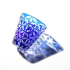Edo Kiriko, Verre multifonctionne, motif de feuilles de chanvre, lapis-lazuli (bleu),  Hanasho, Ø 9.0 × H 9.0 cm, Artisanat traditionnel de Tokyo, fait main
