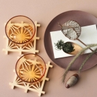 Lot de 5 sous-verres à motif de feuilles de chanvre (kiso-hinoki) -  Bois naturel, peut service de décoration murale ou ornement, H11× L11cm