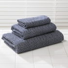 Ensemble de serviettes (motif à losanges) – Serviettes double gaze, ensemble de 3 pièces (serviette de bain, serviette à mains, gant de toilette), motif Edo Komon, bleu, serviettes Uchino