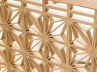 Artisanat du bois Kumiko Paravent à quatre panneaux avec claire-voie et motifs de feuilles de chanvre (8 petits shoji inclus) - Bois naturel, H165 x L50 cm x 4 panneaux
