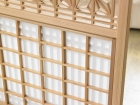 Artisanat du bois Kumiko Paravent à quatre panneaux avec claire-voie et motifs de feuilles de chanvre (8 petits shoji inclus) - Bois naturel, H165 x L50 cm x 4 panneaux
