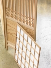 Artisanat du bois Kumiko Paravent à quatre panneaux avec claire-voie et motifs de feuilles de chanvre (8 petits shoji inclus) - Bois naturel, H165 x L50 cm x 4 panneaux