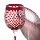 Edo Kiriko,long verre à vin,kometsunagi,rouge foncé,Hanasho, artisanat traditionnel,fait main,souvenir,cadeau,sur commande,Sommet du G8 Toyako '08