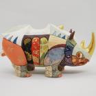 Kimekomi,poupée en bois,rhinocéros,ornement,gravure d'Albrecht Dürer,hommage,Matsuzaki Doll,Japon,Tokyo,traditionnel,artisanal,souvenir,cadeau,B