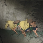 Ukiyoe de  Utagawa Hiroshige « Les Cinquante-trois Relais du Tōkaidō : Shōno (averse) », gravures sur bois, avec cadre