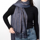 Etole - KUMIHIMO, Teinture Tatsumaki, tresse plate, noir, rayures, grande, écharpe, Ryukobo, kimono, Japonais, Tokyo, artisanat traditionnel, soie, cadeau, fait main