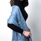 Étole - KUMIHIMO, Teinture Tatsumaki, tresse plate, bleu, rayures, grande, écharpe, Ryukobo, kimono, Japonais, Tokyo, artisanat traditionnel, soie, cadeau, fait main