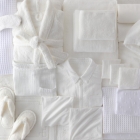 Ensemble de serviettes (motif à nervures blanches) – Serviettes double gaze, ensemble de 3 pièces (serviette de bain, serviette à mains, gant de toilette), motif Edo Komon, gris clair, serviettes Uchino