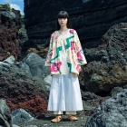 UME BISCUS/beige – Motif de fleurs de prunier ume, chemise « TEWSEN », étoffe wazarashi, chemise de style dabo, unisexe